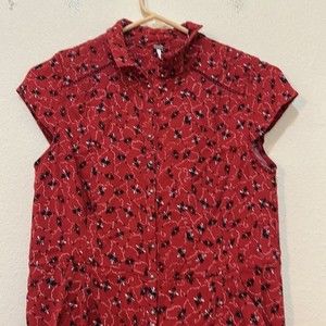 Free People Romper Womens Small Button Up Floral Red Collared Short Boho Pockets